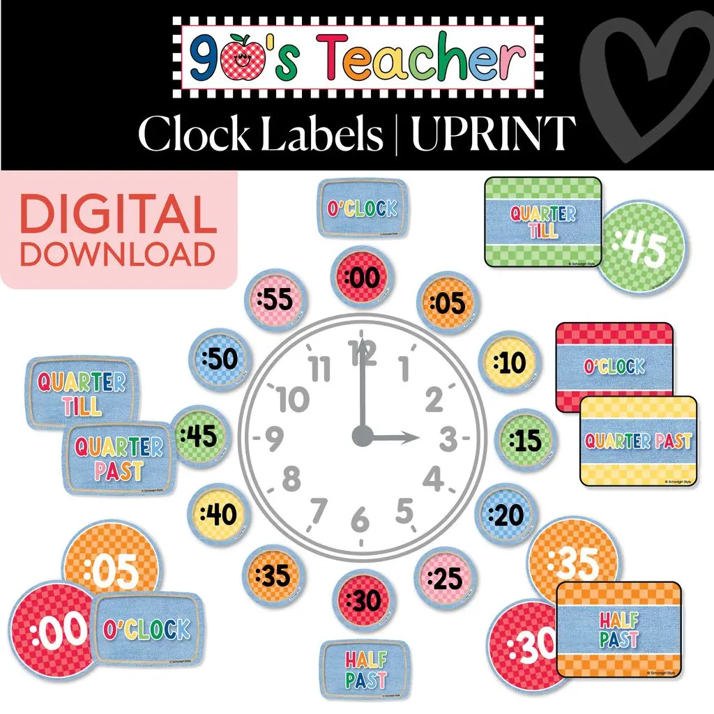 Printable Retro Clock Labels | 90s Teacher
