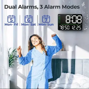 16 Inch Digital Clock with Remote Control Date Day of The Week LED Display for Bedroom Office Gym Store Garage Large Wall Clock Dual Alarms 3 Alarm Modes