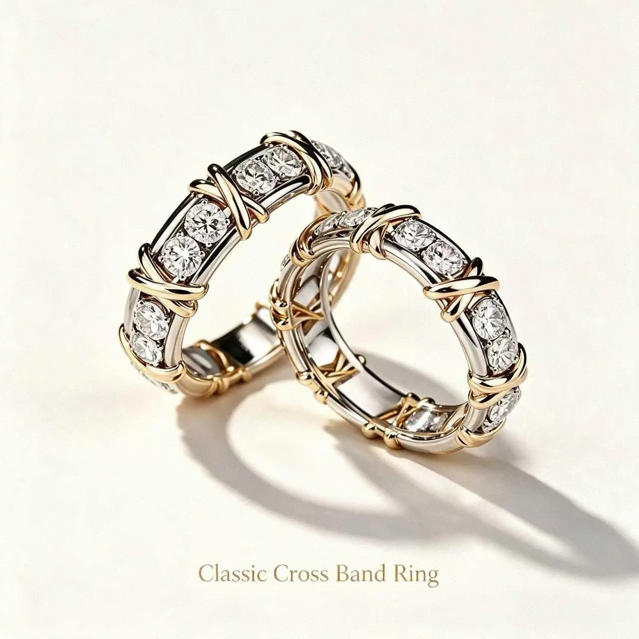 Matching Cross Twisted Alliance Promise Ring Stackable Couple Diamond Band For Lovers Anniversary Gift