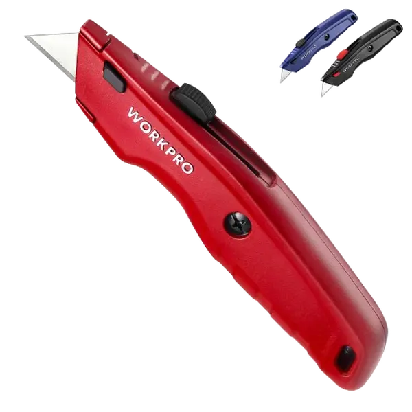 #fathersdaygift WORKPRO Premium Utility Knife, Retractable All Metal Heavy Duty Box Cutter, Quick Change Blade Razor Knife, with 10 Extra Blades