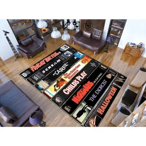 Horror Movie Themed Rug, Nostalgic Retro Style Rug, Runner Rug,Vhs Case Themed Horror Rug,Home Theater TV Room,Movie Room Rug, Boy room Rug