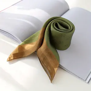 Women's Female Olive Green Vintage Geometric Square Scarf - 70x70cm 100% Polyester Satin Neck Scarf