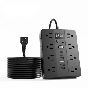 23-in-1 Multi-Outlet Clock Power Strip with Surge Protection, 16 AC Outlets, 4 USB-A Ports, 2 USB-C Ports, 5ft/10ft Extension Cord, Flat Plug, Wall Mount, Overload Protection, Power Outlet - Ideal for Home And Office Desktop Charging