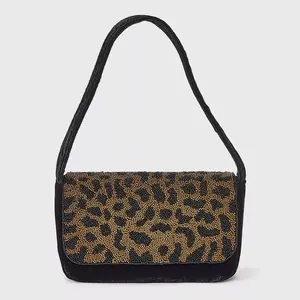 Embellished Leopard Print Flap Shoulder Bag - A New Day Black/Brown
