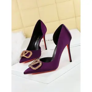 9267-K202 Women’s Side Cut Water Diamond Buckle High Heels, Elegant Stiletto Pointed Toe Shallow Sexy Bottom Shoes for Daily WearRAIMENTRY