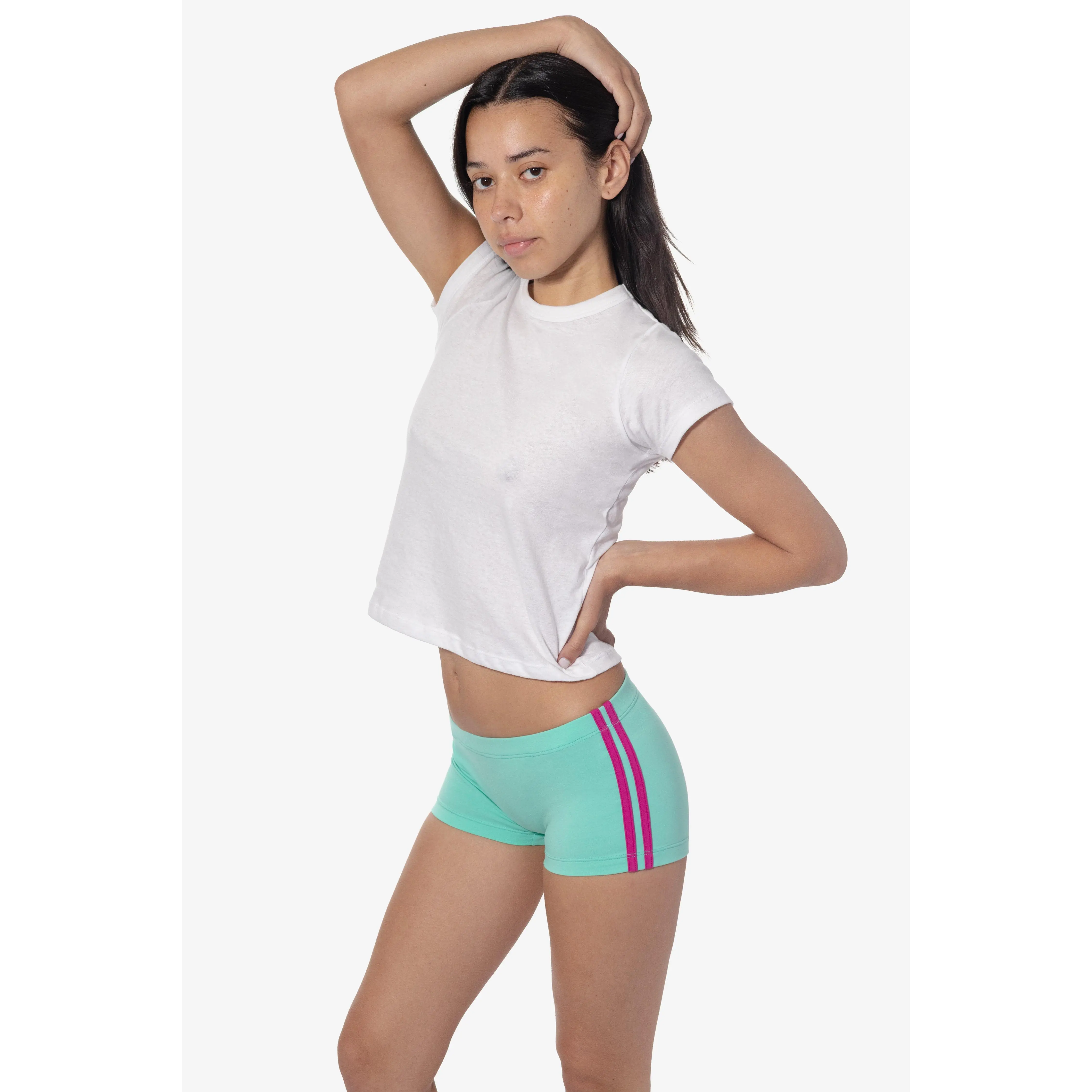 83533 - Women's Cotton Spandex Athletic Stripe Mini Fitness Running Short