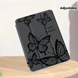 Black Butterfly Case for iPad 9 2021 Side Sticker Stand Tablet Case iPad Silicone Airbag 9th Generation 10.2inch Cartoon Air 5 with Pen Slot 12.9 Apple 2020 Transparent Case Shockproof Pro 11/Air 4th/Air 5th 10.9 inch/7/8/9th iPad Air 6 2024/5th/6th/Air