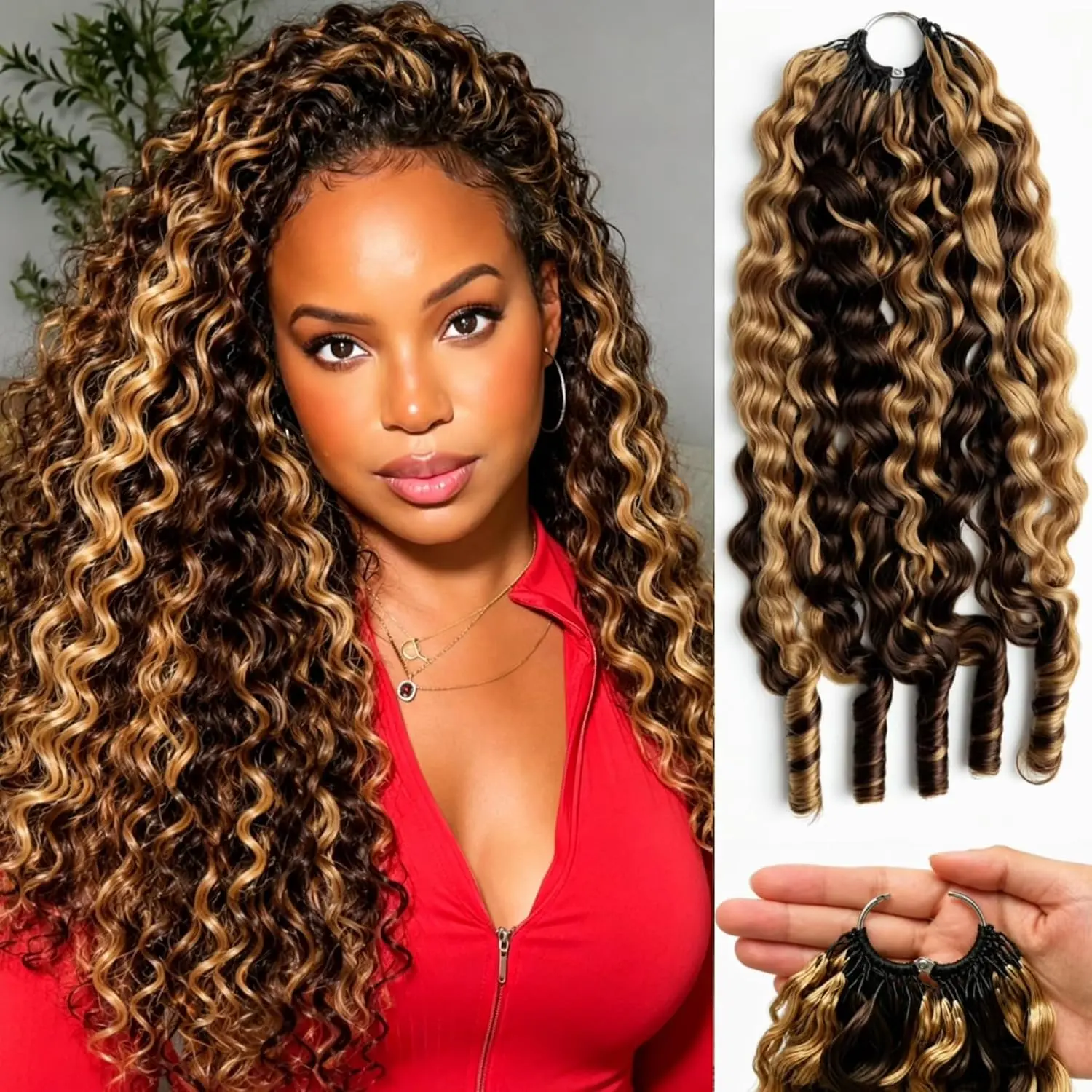 Bling Hair 4/27 Highlight Color 16 18 20 Inch Crochet  Feather Human Hair For Women Resusable Miracle Look Hair Bundles Soft Lightweight Small Knots Burmese Curly Texture