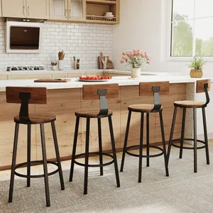 New Counter Height Bar Stools, Set of 2/4, 30" Tall Wooden Barstools for Kitchen Island, Pub Table, Easy Assembly，Steel Frame with Wood Seat and Back, Walnut
