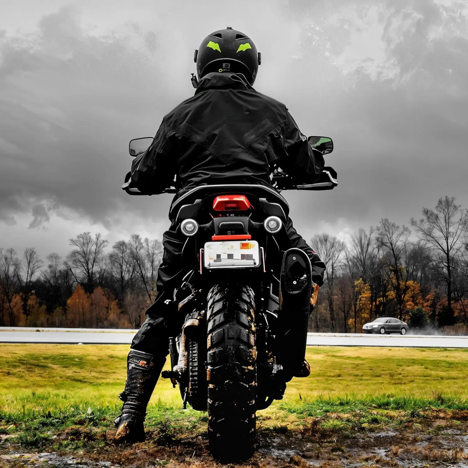 Unisex 2-Piece Motorcycle Rain Suit - Lightweight, Waterproof, Windproof, Breathable, High Visibility, Reflective, Adjustable, Anti-Slip, Customizable, Separable Wet Weather Protection for Cyclists, Motorcyclists, Compact And Lightweight