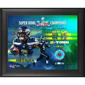 Kenneth Walker III Framed 13" x 16" Super Bowl LX Champions Collage with a Piece of Game-Used Football - Limited Edition of 500