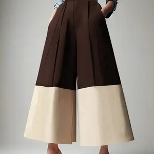 Women's Colorblock High Waist Wide Leg Pants, Elegant Casual Elastic Waist Trousers for Work Office Business, Ladies Bottoms for All Seasons, Wide Legged Pants