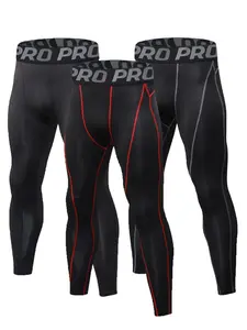 Men's 3pcs Athletic Letter Print Tight-fitting Sports Leggings, Quick Drying Breathable Comfortable Skinny Pants, Men's Sportswear Clothing For Indoor Outdoor Wear, Compression Leggings