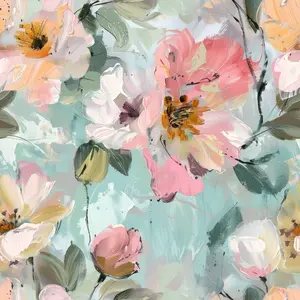 Pastel Abstract Painted Flowers Pattern 7 Quilting Cotton Fabric