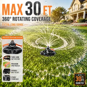 Tripod 360 Degree Rotating Sprinkler for Garden, Auto Rotating 3-Outlet Water Sprayer, Heavy-Duty Lawn Watering Tool - Multi-Use for Grass, Plants, Greenhouse