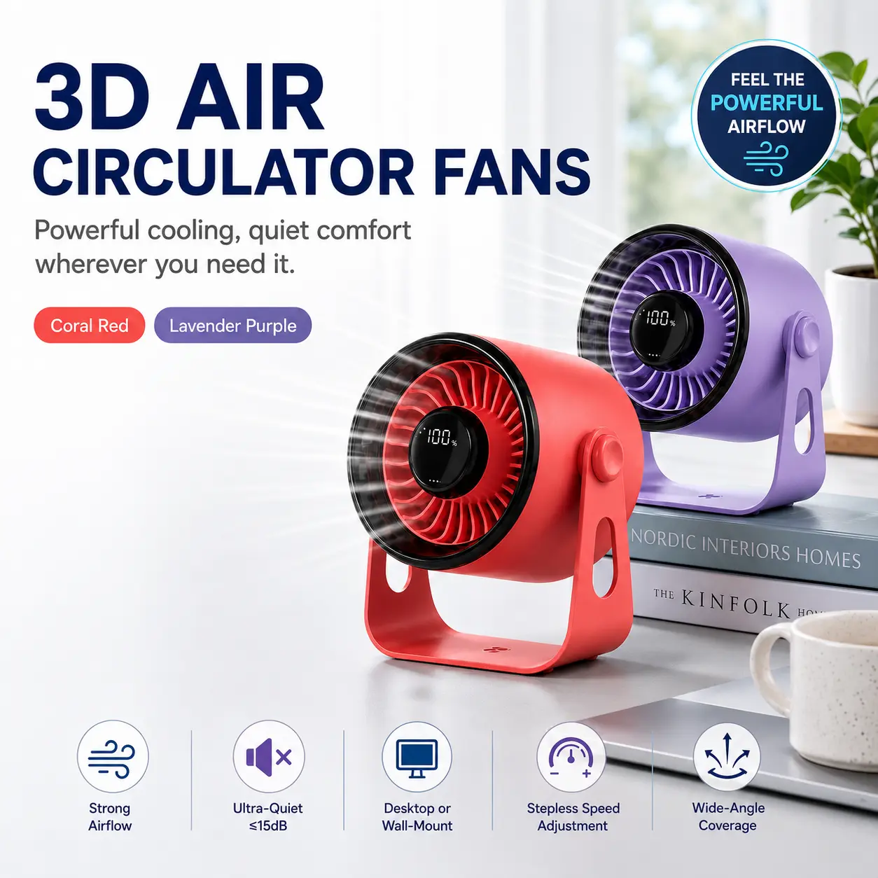 Ultra Quiet Brushless Desk Fan - 90° Adjustable Rechargeable Fan with USB Power, Silent Operation for Office Desk & Bedroom  Back to School tiktokshopbacktoschool