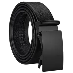Men's Black Leather Belt with Automatic Buckle Stylish Adjustable Durable Perfect for Dress & Casual Wear Versatile for Jeans Pants and Business Outfits