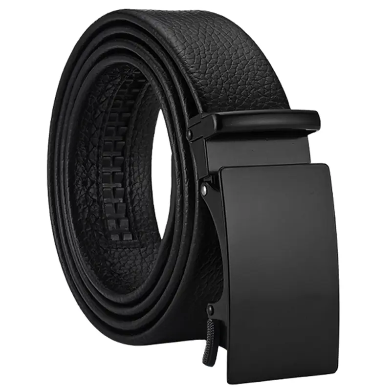 Men's Black Leather Belt with Automatic Buckle Stylish Adjustable Durable Perfect for Dress & Casual Wear Versatile for Jeans Pants and Business Outfits