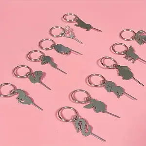 12 SIM card ejection needle sleeves with an extra-long animal design (sheep, pig, ox, horse, tiger, rabbit, chicken, dog, rat, monkey, dragon) for removing universal mobile phone SIM card trays, a cute gift idea, and a durable 3.5-inch mobile phone tool