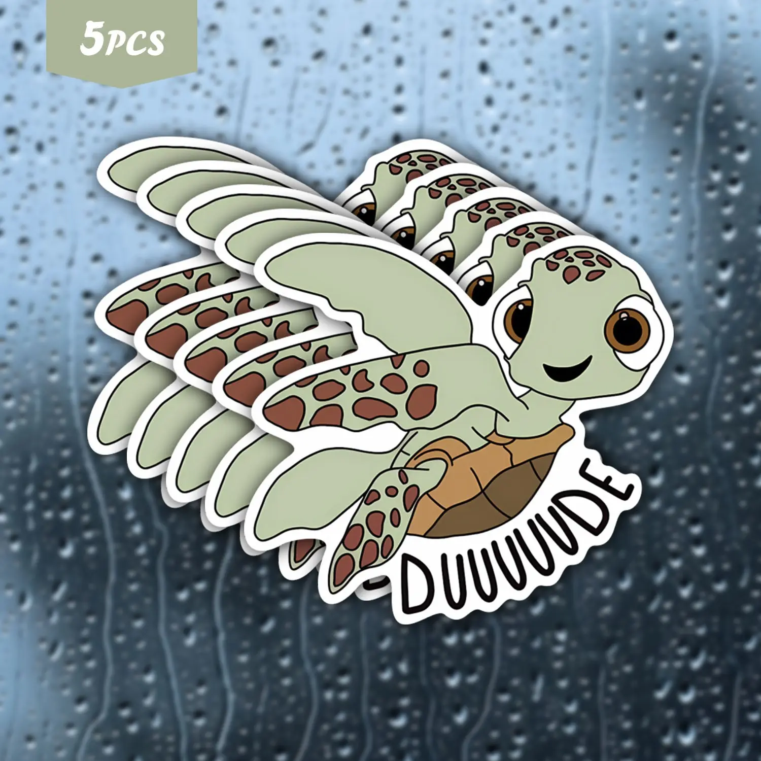 5Pcs "Duuuude" Cute Sea Turtle Waterproof Vinyl Sticker, Chill Beach Turtle Self-Adhesive Decal, Suitable For Water Bottles, Laptops, Journals, Ideal For Sea Turtle Lovers, Beach Goers And Laid-Back Vibe Enthusiasts