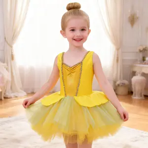Girls Shiny Ballet Tutu, Toddler Sleeveless Yellow Princess Dress for Birthday Party & Dance Recital