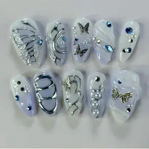 Elegant 3D Rhinestone Decorated Butterfly Design Nail Art Stickers, 24-Piece Set for Women, Sweet & Stylish Manicure Accessories, Perfect for Daily Wear