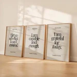 Daily Reminder Wall Art Set of 3 | Minimal Neutral Affirmation Prints | Modern Beige Typography Posters | Digital Download Mindfulness Decor