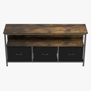 Garvee Slim Space-Saving TV Stand with Drawers and Shelves – Modern Entertainment Center for Bedroom or Living Room – Fits 50 to 55 Inch TVs – Multi-Functional Media Console Table – Available in Black, Brown, or Grey