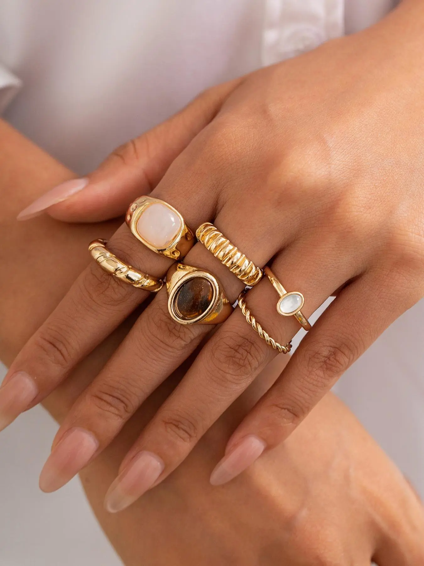 Irregular Gemstone Decorated Ring Set, Stunning Ring Set, Stackable Rings, Fashion Jewelry for Party, Daily Clothing Decor, Trendy All-match & Exquisite Jewelry for Birthday Gift, Stacking Rings, Statement Multi Ring