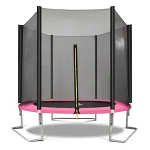 [Fahuac]8FT Trampoline with Pink & Black Outer Net – Heavy Duty Galvanized Steel Frame, 4 L-Shaped Legs for Stability, Weather-Proof Mat, ASTM & CPC Certified for Backyard Fun