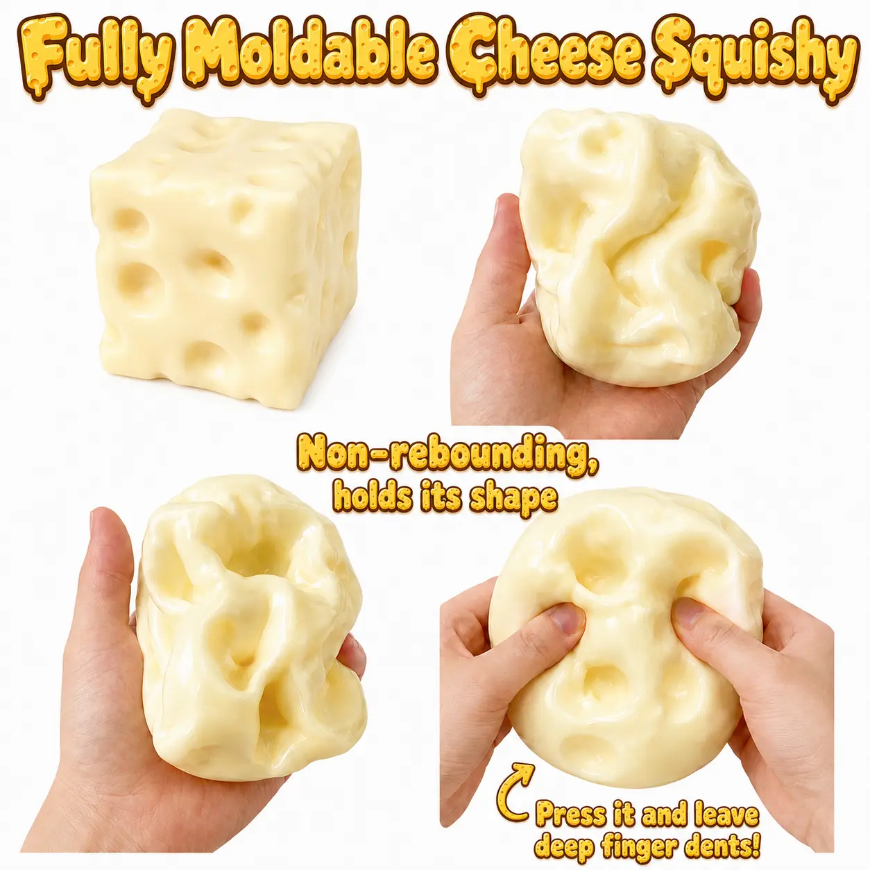 2026 Moldable Squishy Cheese Block - Moldable Fidget Toy, Ideal for Play and Relaxation Cheese Squishy Moldable Non-Rebound Fidget Toy, Viral ASMR Stress Ball Glutinous, Non Rebound Fidget Toy, Fully Moldable Jelly Filled Cheese Squishy Block