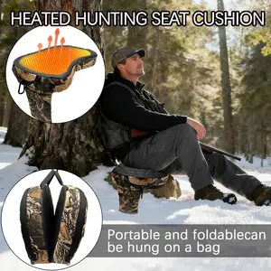 Portable USB Heated Hunting Cushion (Power Bank Not Included) 3-Temp Adjustable Foldable Seat Pad with Handle Hook Durable Oxford Cloth for Camping Stands & Bleachers Black