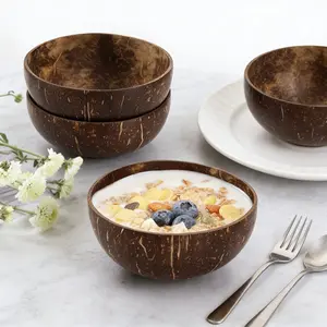 Natural Coconut Shell Bowls Set with Coconut Wooden Spoons, Perfect for Yogurt Salad Ice Cream, Salad Serving Bowls, Eco-Friendly Kitchen Utensils