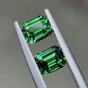 VEYRA 3ct Emerald Cut Green Color VVS1 Hand-Cut Moissanite GRA Certified Custom Setting Available for Ring, Necklace & Earring