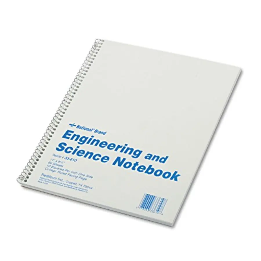 Quadrille Grid Engineering Notebook, 11x8.5 in Standard Size, 10 sq/in Quadrille Grids, White Cover, 60 Paper Pages