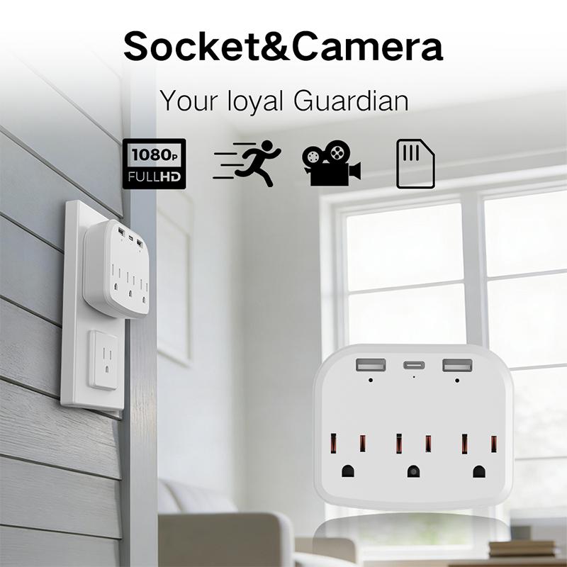 Security Wall Outlet WiFi Camera 1080P Mini Wireless Nanny Cam-Dual-Band WiFi-with Bracket Function