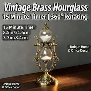 Vintage Brass Hourglass! 360° Rotating Sand Timer with Carved Frame, 15 Minute Timer for Kitchen, Unique Home/Office Decor, Perfect Gift