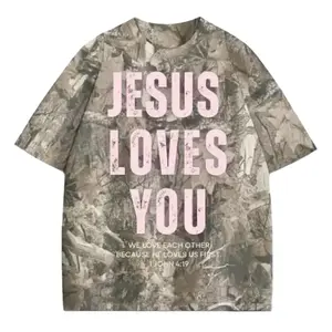 Vintage Unisex Pink Color Vintage Jesus Loves You Light Weight Print 3D T-Shirt for Men and Women, Retro Camo JESUS LOVES YOU 3D T-Shirt, Perfect for Casual Wear, Camo T-Shirt, 3D Camo T-Shirt, 3D Camo Style Tee, 3D Camo Shirt
