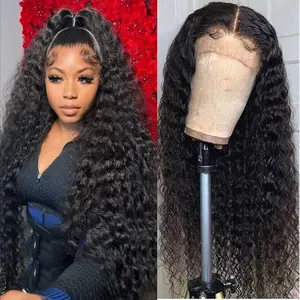Bling Hair 30 32 Inch Deep Wave Lace Front Wigs Human Hair 13x6 HD Transparent Kinky Curly Lace Front Wigs Human Hair Pre Plucked 180 Density Wig For Black Women