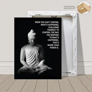Wooden Frame Canvas Printed Decorative Paintings, 3 Pieces - Inspirational Buddhist Quotes, Buddha Statue, Indoor Home Wall Decoration Art