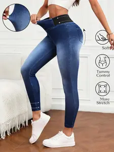 Women's Casual High Waist Skinny Stretchy Elastic Denim Jeans, Tummy Control Jeggings For Women Compression Fit Waisted, Casual Day, Everyday Chic, Daily Grind, Vacation Ready, Viral Fashion, Trendy, Business Casual