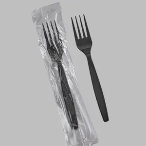 Wrapped Heavy Weight Fork - 1000/Case Cutlery Plastic Tableware 7" Durable Black Forks for Takeout Events & Home Use