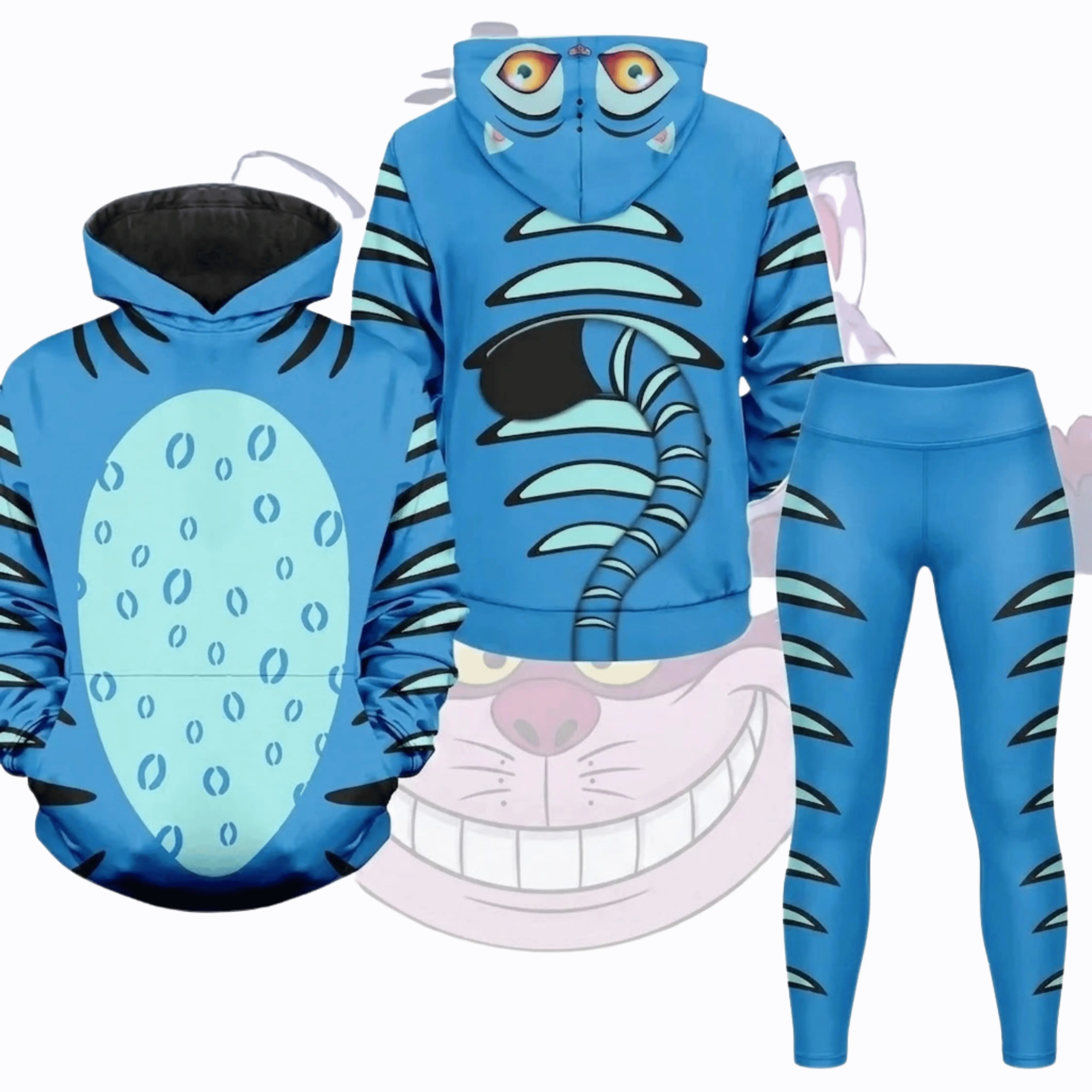 Derpy Tiger Costume 3D Hoodie & Leggings Set, Tiger Costume Outfit, Funny Animal Costume Set, Halloween Cosplay Outfit, Matching Hoodie Leggings, Cute Tiger Print Set, Gift for Her Him