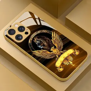 Lion & Eagle Emblem Design Phone Case, Tempered Glass Protective Cover, Anti-Drop Protection, Fingerprint Resistant, Fits iPhone Series, Accessories