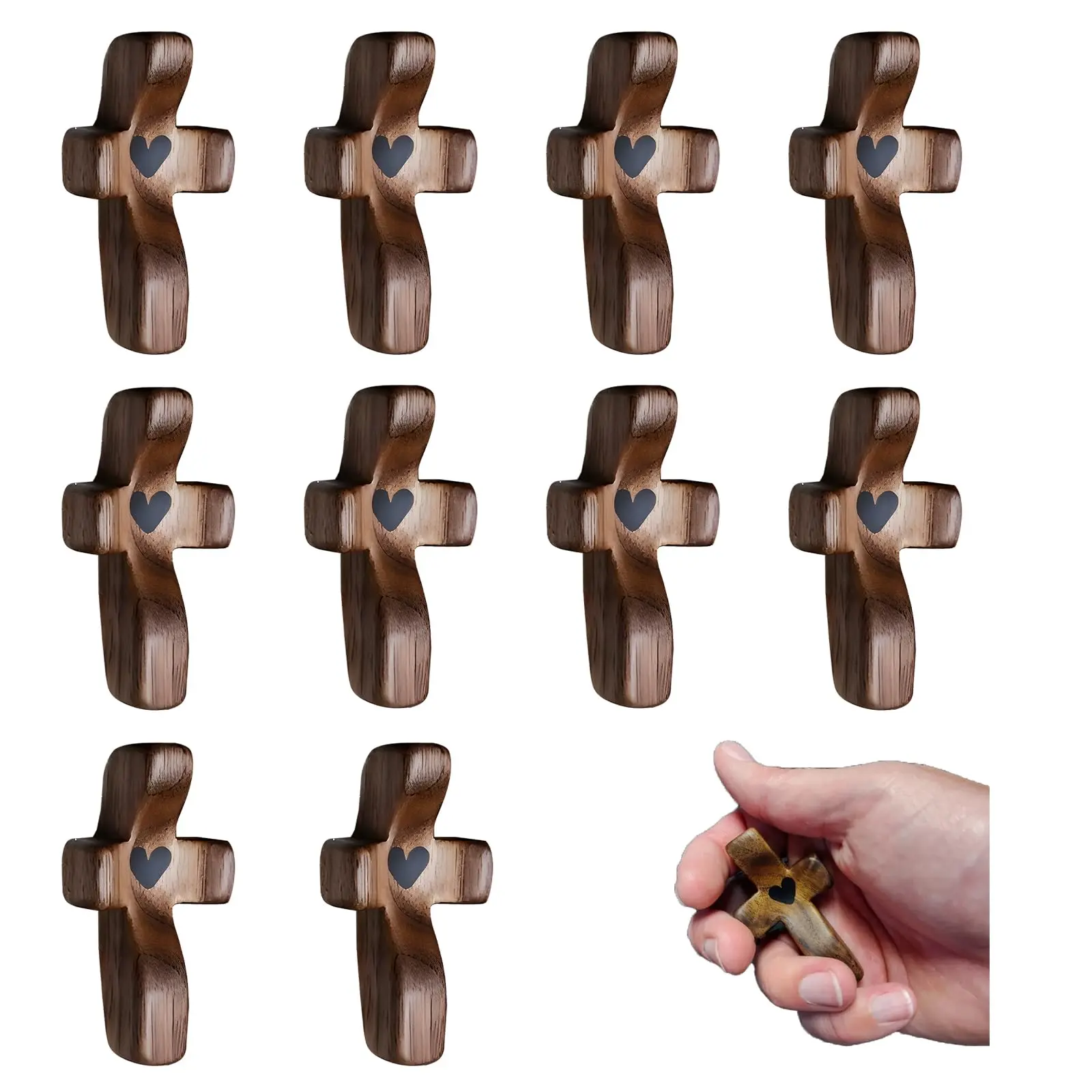 Wooden cross set, religious gift, 10 olive wood crosses, religious decorations, room decor, living room decor, wooden cross ornaments, handheld wooden cross