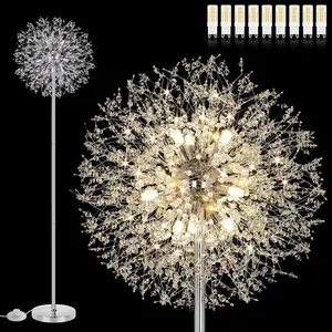69'' Crystal Floor Lamp for Living Room,  Atmosphere Modern Standing Lamp with 738PCS K9 Crystals, Tall Lamp Pole Light for Bedroom Office, Mid Century Silver Floor Lighting with 9 LED Bulbs