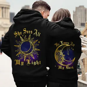 The Sun And The Moon Couple Hoodie, She Sees All My Light, He Love All My Dark