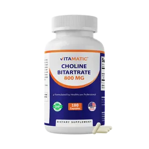 Vitamatic Choline Bitartrate 800 mg – 180 Vegetable Capsules – Non-GMO, Gluten Free – Made in USA