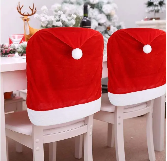 CCINEE 4pc Red Hat Dining Chair Slipcovers,Christmas Chair Back Covers Kitchen Chair Covers for Christmas Holiday Festival Decoration