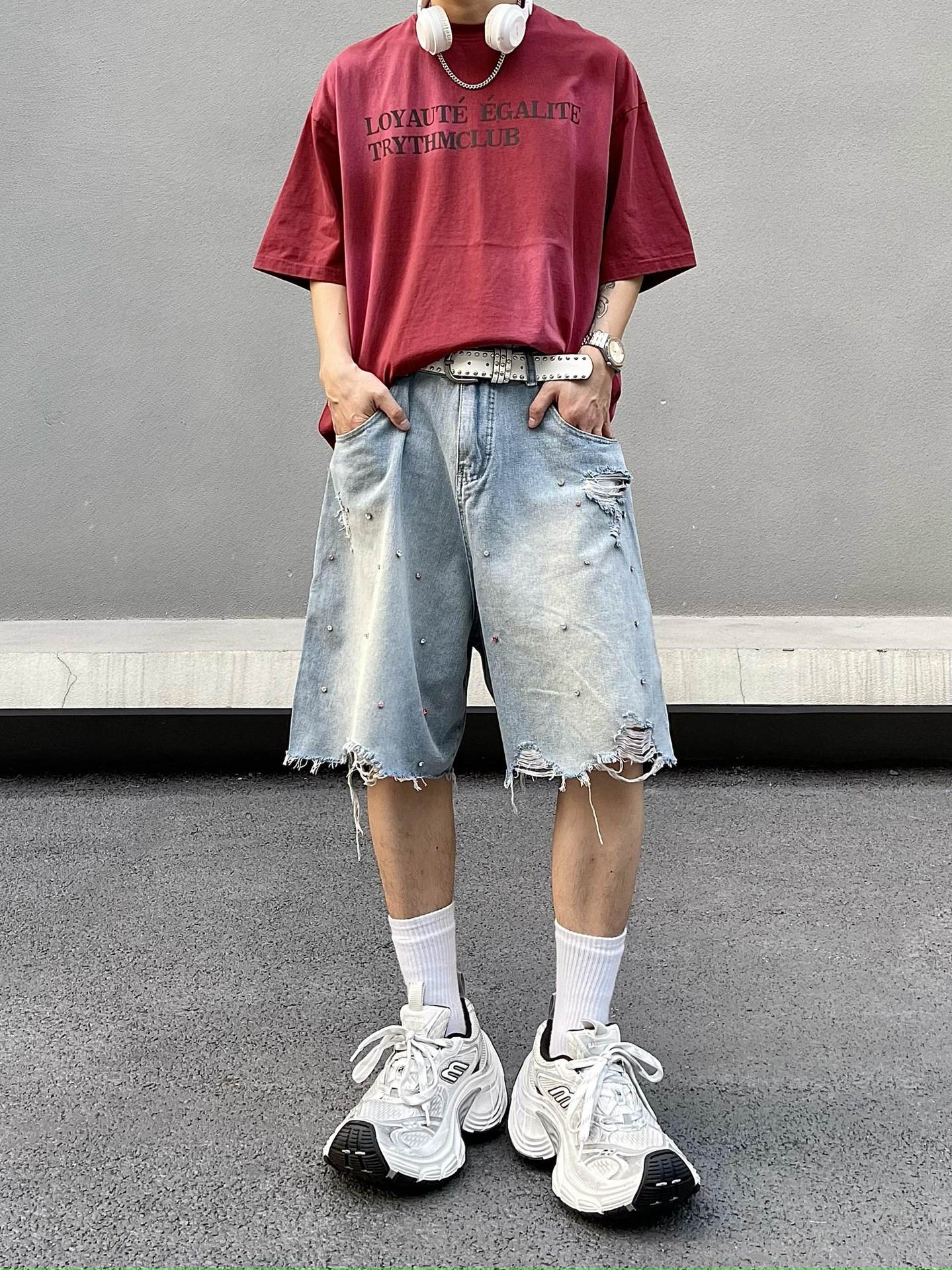 Noctra Frayed-edge Loose-fit Casual Versatile Denim Shorts